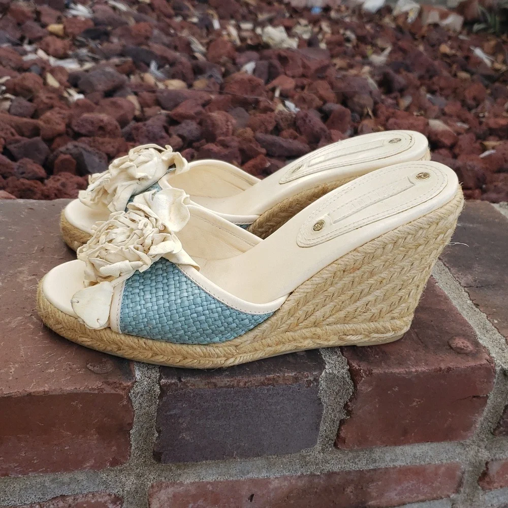 Vintage Celine Espadrille Floral Leather Wedge Sandal Size 36 Luxury Bohemian